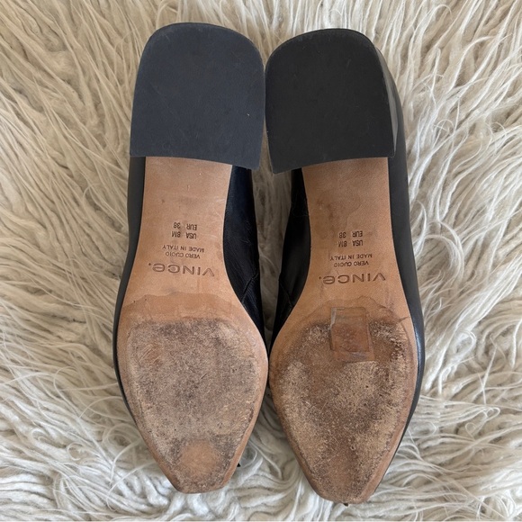 Vince Black Leather Square Block Heel Low Ankle Booties Size 8 - Picture 6 of 9